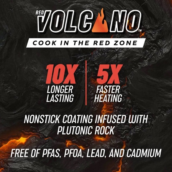 New Red Volcano Textured Ceramic Nonstick, 9.5" Frying Pan Skillet - Picture 9 of 15